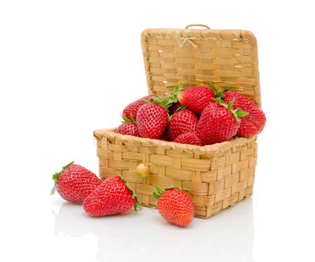 ripe juicy strawberries on a white backgroundの写真素材