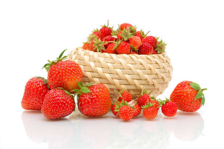 ripe juicy strawberries and strawberry on a white backgroundの写真素材