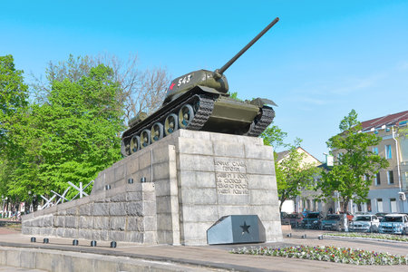 Russia. Orel. T34 tank a monument to the heroes of the Great Patriotic War. horizontal photo.