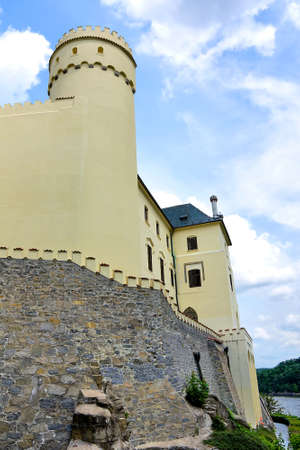 the walls of an ancient castle Orlik, Czech Republic. vertical photo.のeditorial素材