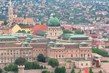 Budapest, Hungary: Royal Palace of Buda and Matthias church from bird's-eye view. horizontal photo.のeditorial素材