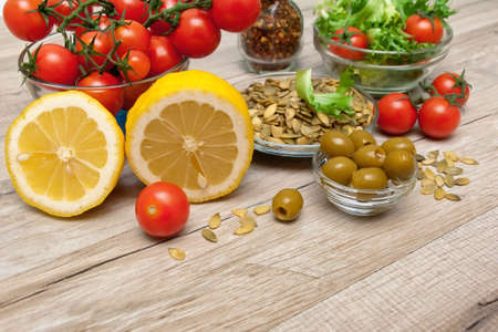 Different foods on a woodenの写真素材