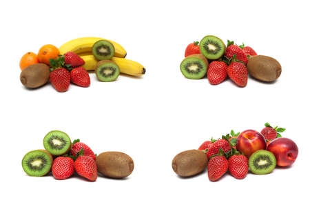 ripe strawberries and other fruits on a white background. horizontal photo.の写真素材