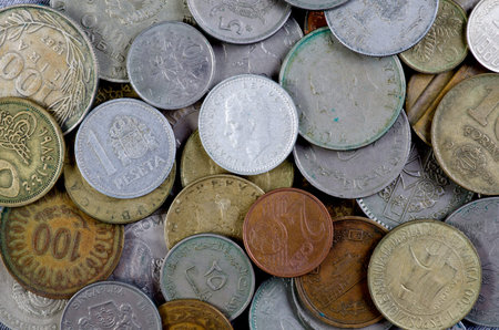 Coins macro photo of old different bulk close