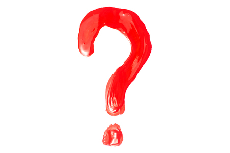 Question mark with red paint on white background isolationの写真素材