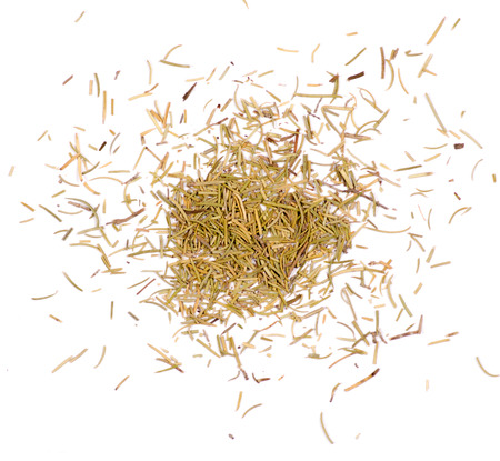 Pile of condiment rosemary on white background, with top viewの写真素材