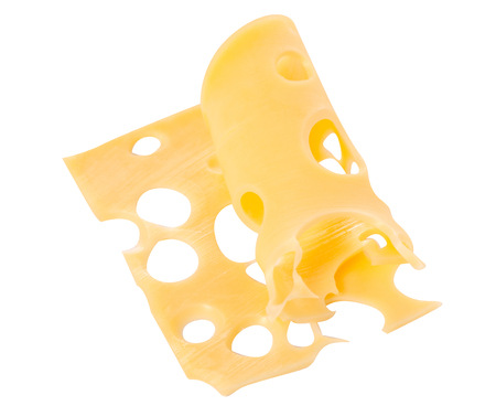 Sliced cheese on pieces isolated on white background isolationの写真素材
