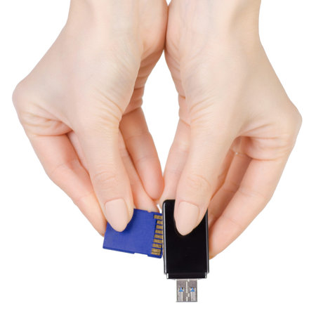 Flash card reader on white background isolation