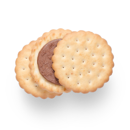 The cookies biscuits with cacao chocolate filling on white background isolationの写真素材