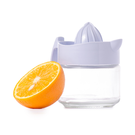 Juicer orange juice on white background isolationの写真素材