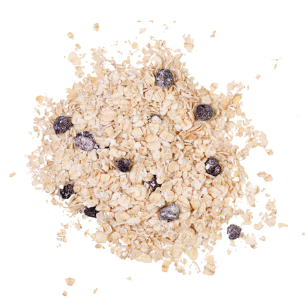 Porridge oat flakes with blueberries on white background isolationの写真素材