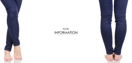 Female legs in blue jeans beauty fashion shop buy clothes set pattern on white background isolationの写真素材