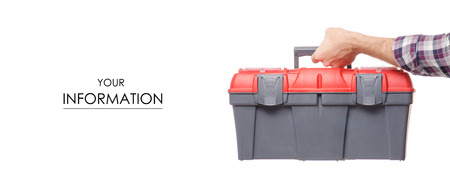 Box with construction tools in hand pattern on a white background isolationの写真素材