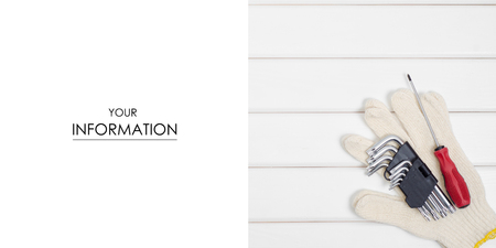 A 'Do-it-yourself' tools isolated on a white wooden backgroundの写真素材