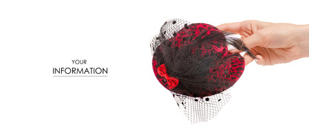Decorative female holiday hat in hand pattern on white background isolationの写真素材