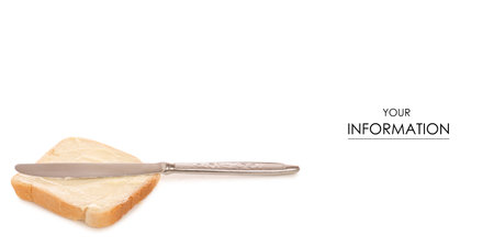 Bread with butter processed cheese knife on white background isolationの写真素材