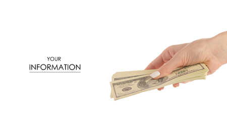 A bundle of money in hand pattern on a white background isolationの写真素材
