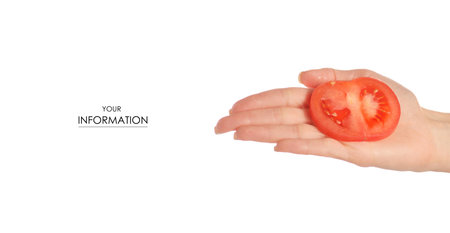 Tomato fresh in hand pattern on white background isolationの写真素材