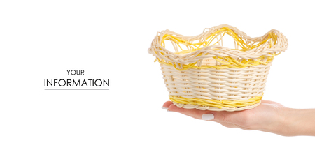 Straw basket yellow in hand pattern on white background isolationの写真素材