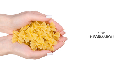 Macaroni bows in a hand pattern on a white background isolationの写真素材