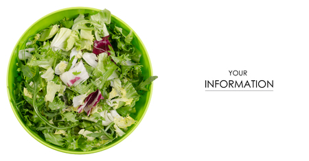 Mix of lettuce leaves in a bowl pattern on a white background isolation, top viewの写真素材