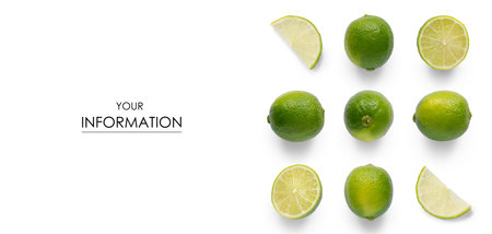 Set lime fruit citrus pattern on white background isolationの写真素材