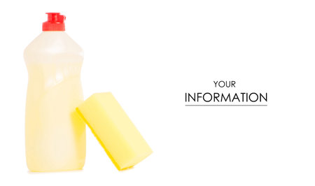 Detergent for utensils and sponge for washing dishes pattern on a white background isolation