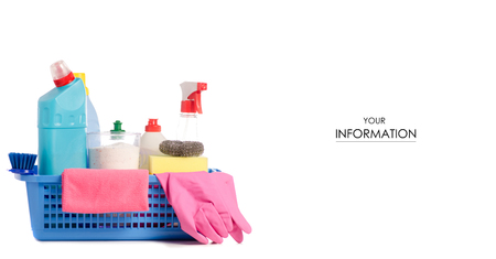 Set for cleaning cleanliness in a basket pattern on a white background isolationの写真素材