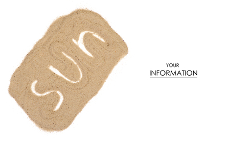 Sand rest vacation word sun pattern background isolation, top viewの写真素材