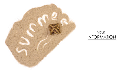 Sand pyramid rest vacation word summer pattern background isolation, top viewの写真素材