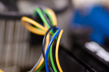 wires cooler multicolored on motherboard blurred backgroundの写真素材