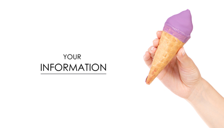 Ice cream cone in hand pattern on white background isolationの写真素材