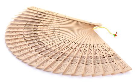 Bamboo fan air on white background isolationの写真素材