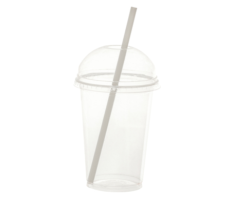 Plastic cup with a tube on a white background isolationの写真素材