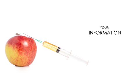 Syringe and apple organic chemical pattern on a white background isolationの写真素材