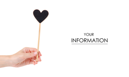 Wooden heart on stick decor pattern on white background isolationの写真素材