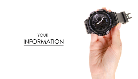 Sports man's watch in hand pattern on a white background isolationの写真素材