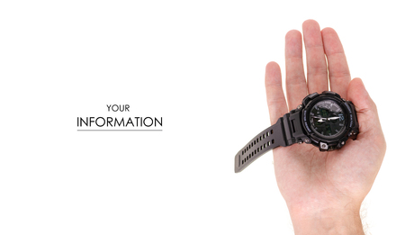 Sports man's watch in hand pattern on a white background isolationの写真素材