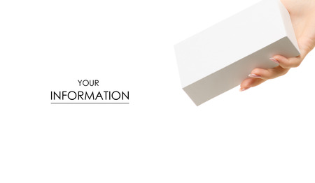White box in female hands pattern on white background isolationの写真素材