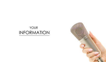 Studio microphone in hand pattern on white background isolationの写真素材