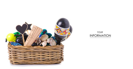 A basket with a decor for a house pattern on a white background isolation