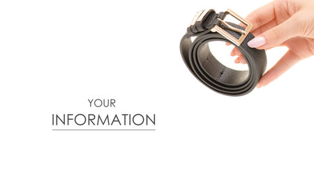 Leather black belt in hand pattern on a white background isolation