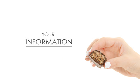 Chocolate candy in hand pattern on white background isolationの写真素材