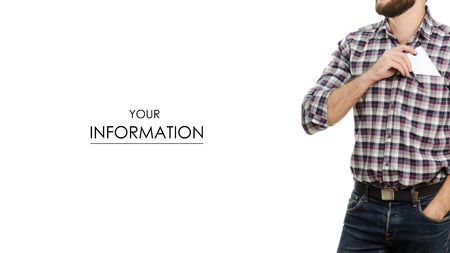 Man in shirt with mobile phone smartphone pattern on white background isolationの写真素材