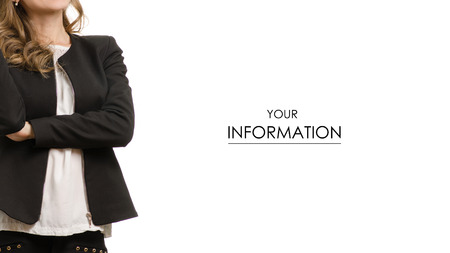 Beautiful young business woman pensive pattern on a white background isolatedの写真素材