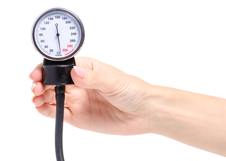 Tonometer health equipment medical in hand isolated on white background.の写真素材