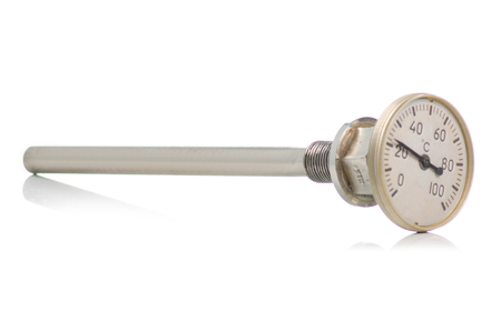 Metallic thermometerin measure on a white background isolationの写真素材