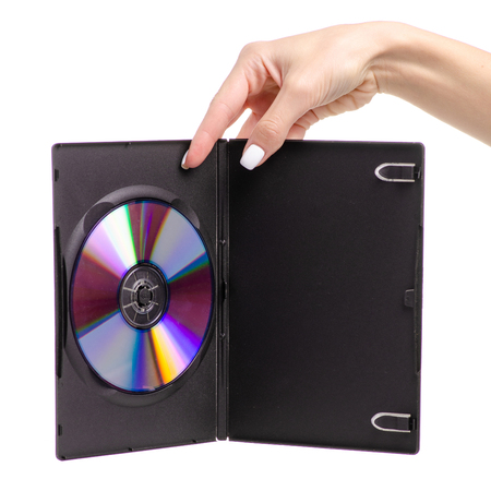 Disc in box in hand on white background. Isolation.の写真素材