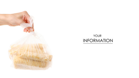 Frozen pancakes dessert in hand pattern on white background isolationの写真素材