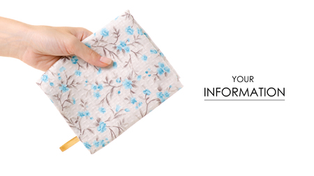 Kitchen small towel in hand pattern on white background isolationの写真素材